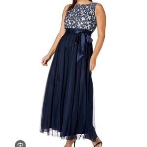 Lace Bodice Tulle Floor-Length Ballgown Evening Gown Jessica Howard Navy Size 14